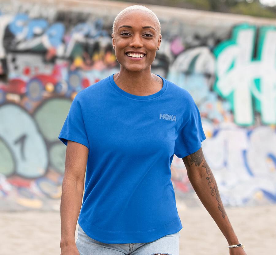 Hoka One One Womens Tee - Lifestyle - Blue - FWMV24397